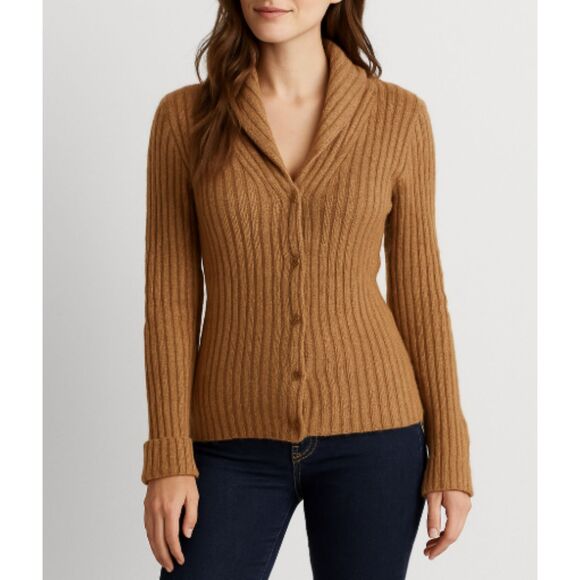 Express Women’s Small Sweater Tan Metallic Wool Blend Long Sleeve Cardigan - Picture 1 of 6